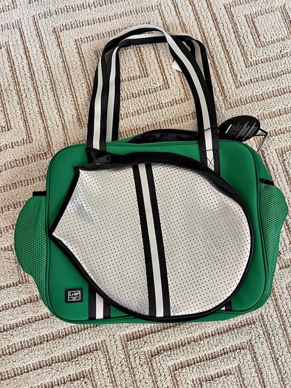 L+W Green Striped Backpack NWT